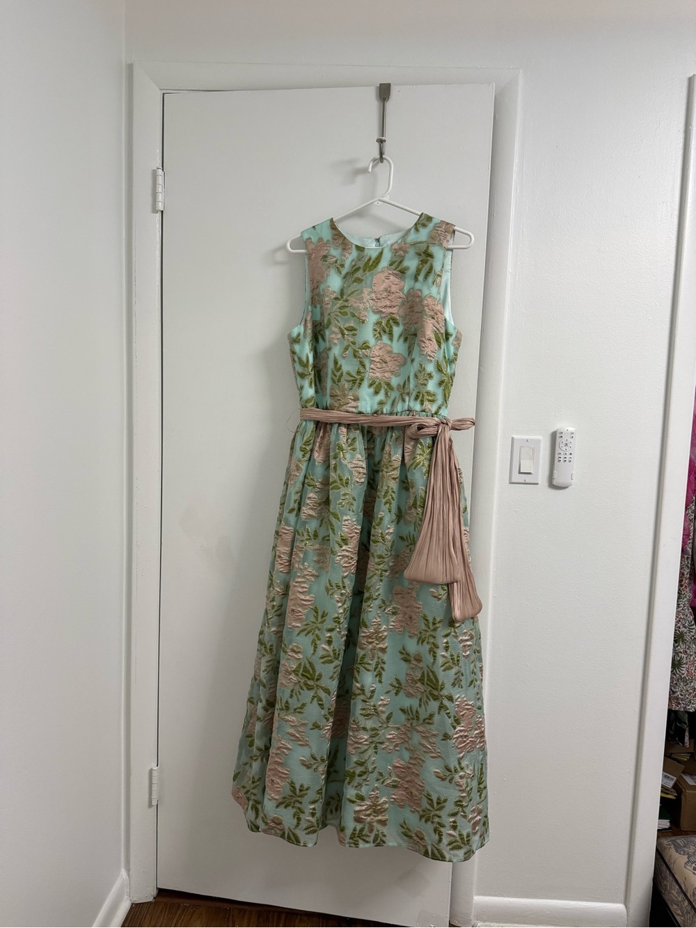 Shoshanna Serra Jacquard Green Blue Pink Blush Floral Midnight Midi Dress Gown - Picture 2 of 8